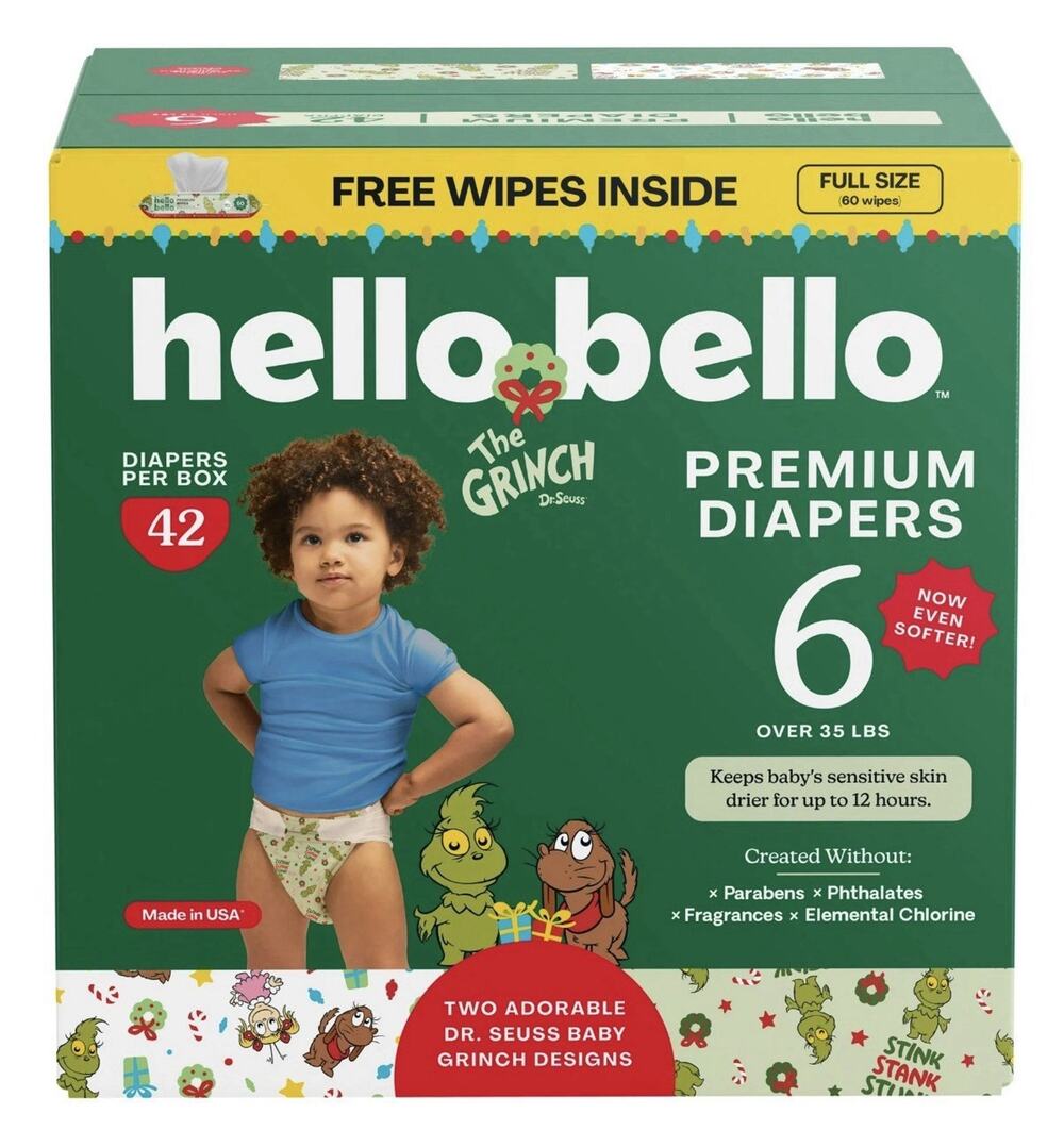 Hello Bello Baby Grinch Holiday 2025 Diapers Size 6 42ct: Grinch, Cindy Lou, Max